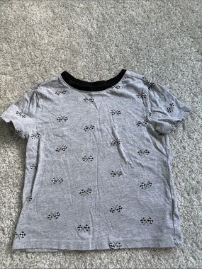 Old Navy Gray Short Sleeve Tee with Black Trim and Checker Bow Print